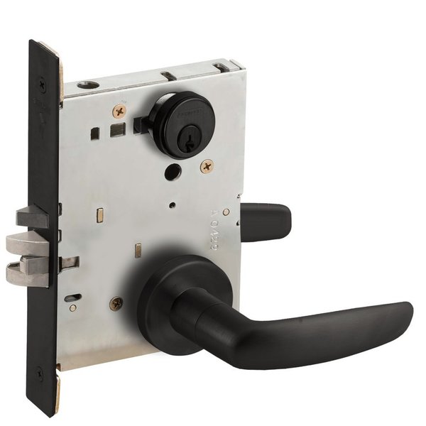 Schlage Grade 1 Entrance Office Mortise Lock, Conventional Cylinder, S123 Keyway, 07 Lever, A Rose, Flat Bla L9050P 07A 622
